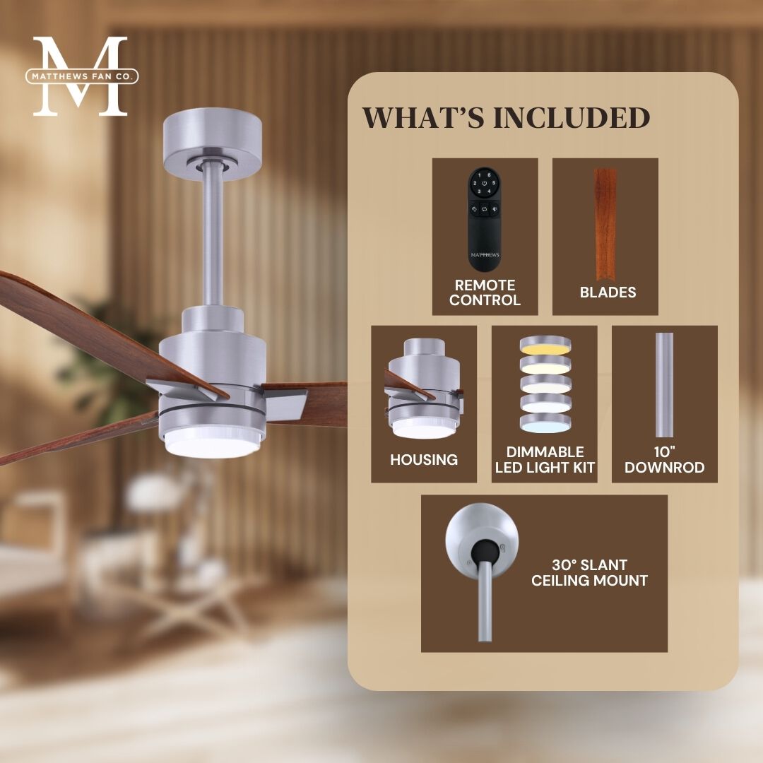 Atlas Alessandra - LK 72 inch Brushed Nickel with Walnut Tone Blades Ceiling Fan